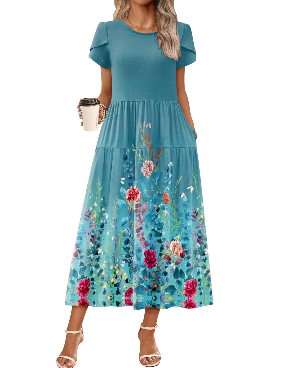 Zeagoo Summer Dresses for Women 2026 Maxi Bohemian Short Sleeve Long Dress