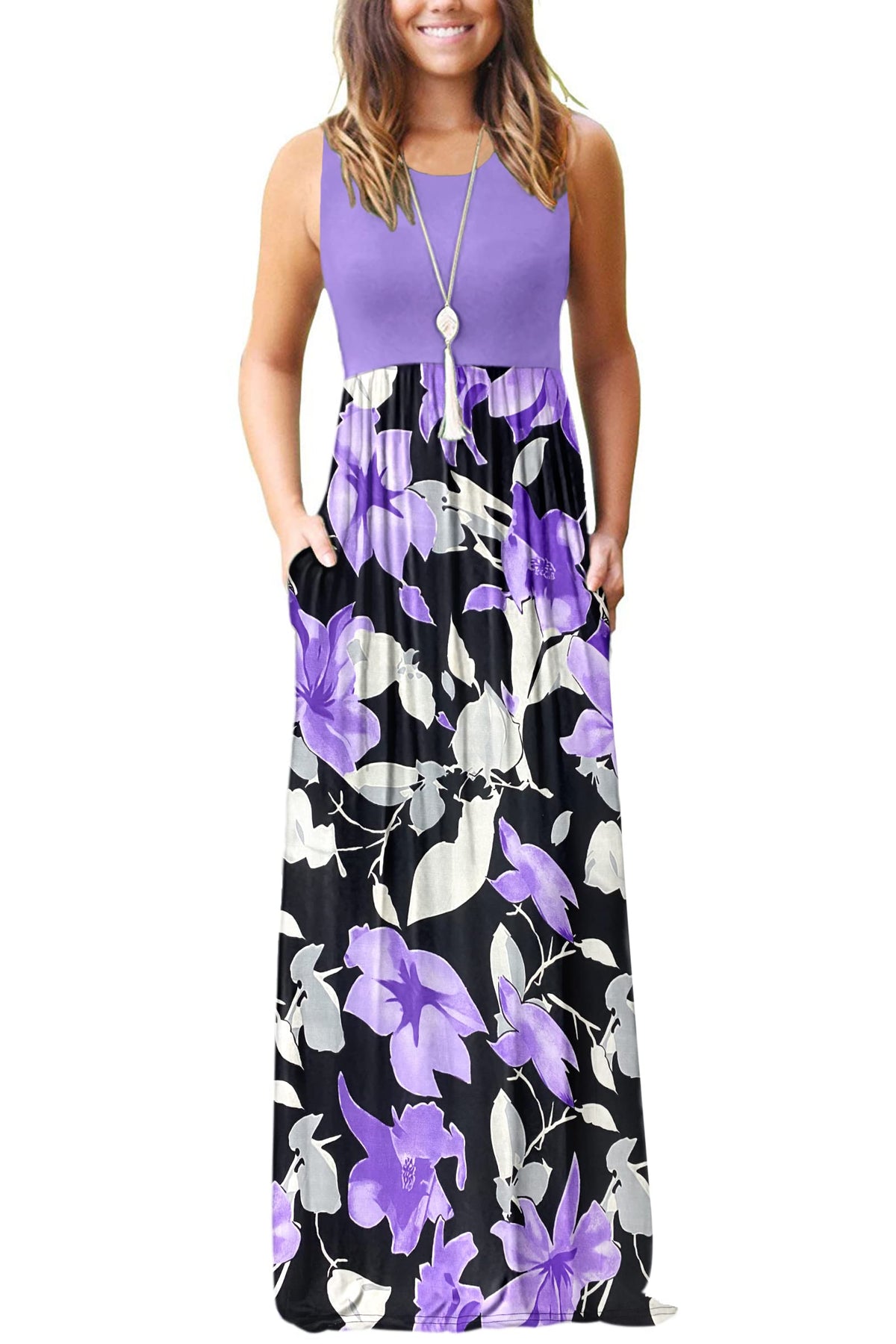 AUSELILY Women's Summer Sleeveless Loose Plain Casual Long Maxi Dresses