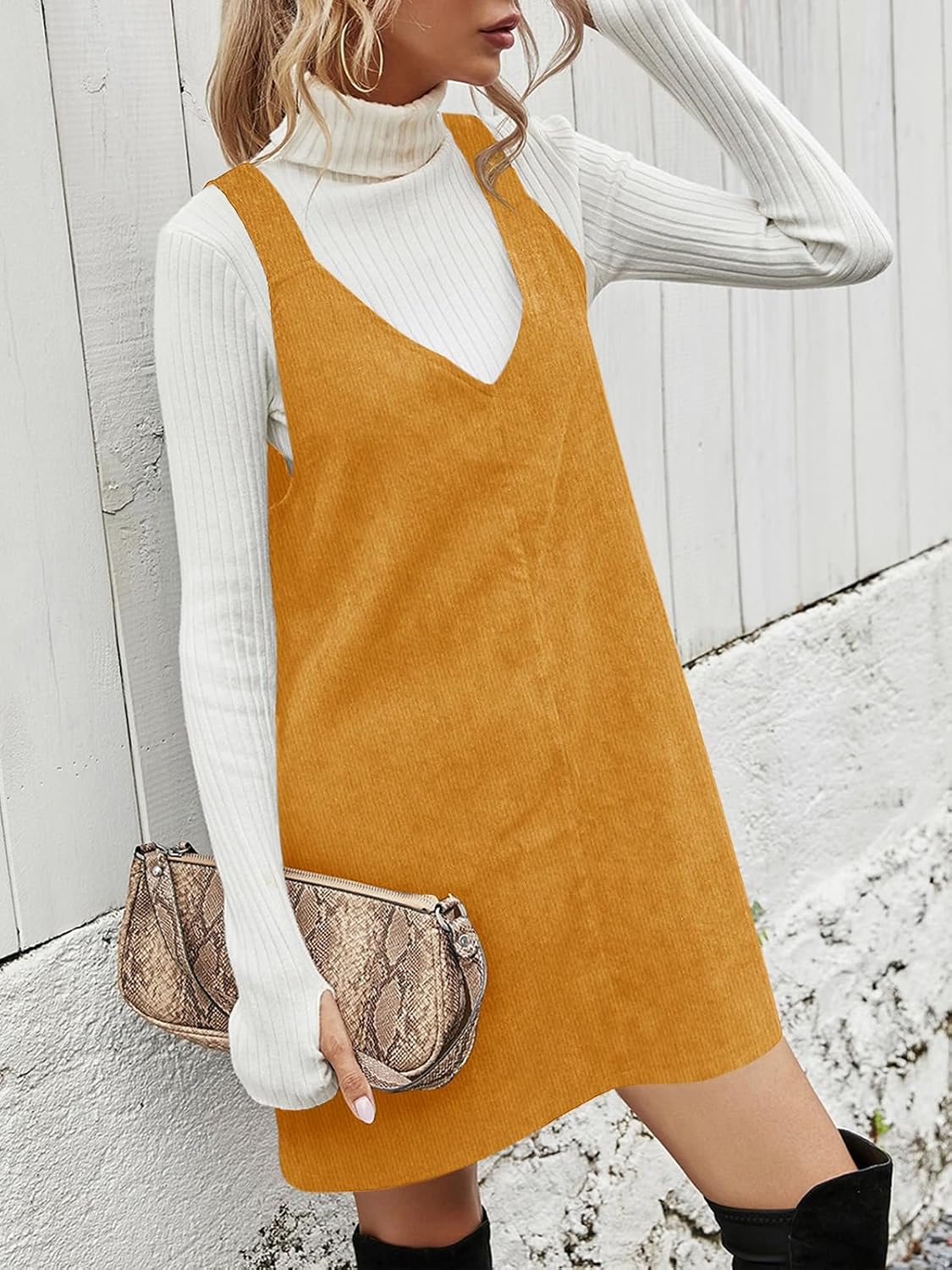 Koinshha Women Corduroy Overall Dress Fall Pinafore Mini Dresses