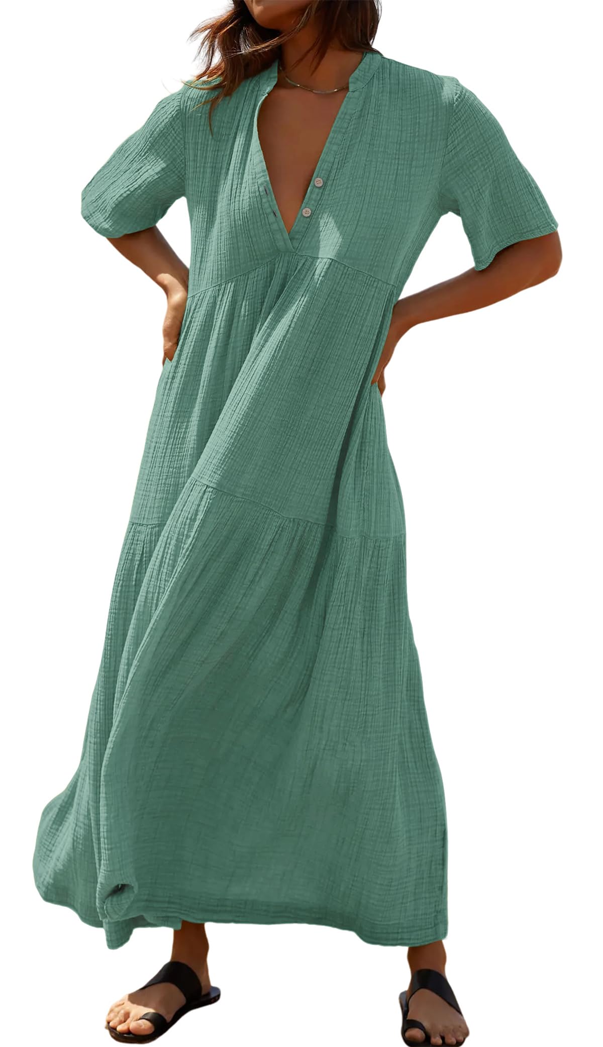 R.Vivimos Womens Summer Cotton Casual Flowy Maxi Dress