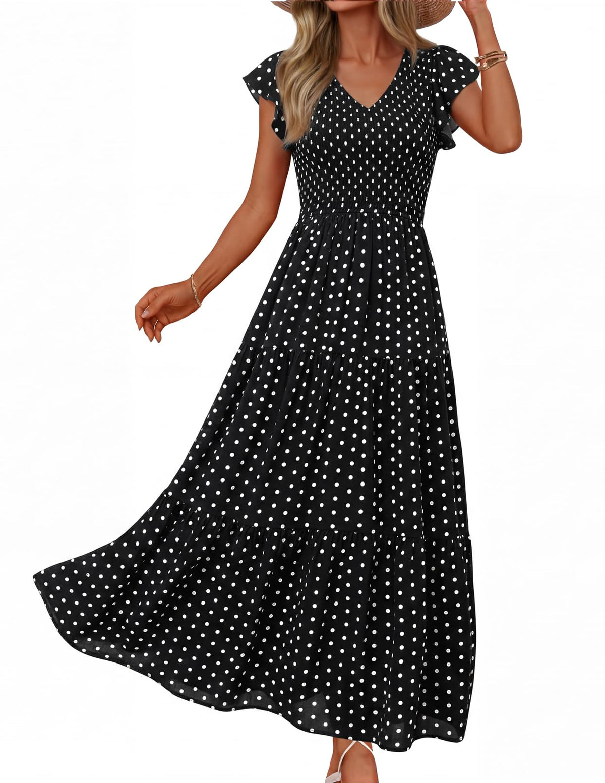 MEROKEETY Women's Summer 2026 Flutter Sleeve Smocked Casual Midi Dress