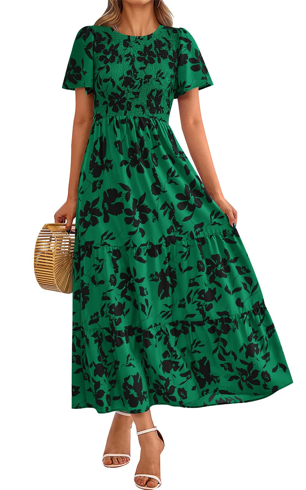 PRETTYGARDEN Women's 2026 Summer Casual Flutter Sleeve Floral Maxi Dress