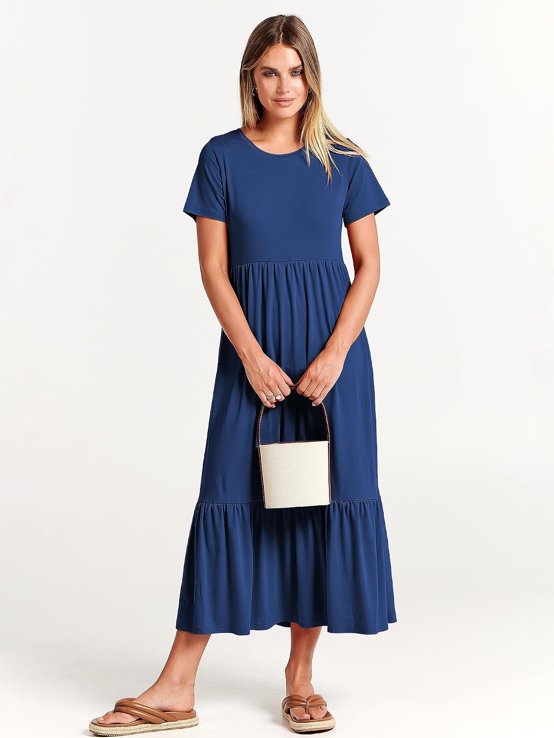 ANRABESS Womens 2026 Summer Casual Short Sleeve Maxi Dress with Pockets