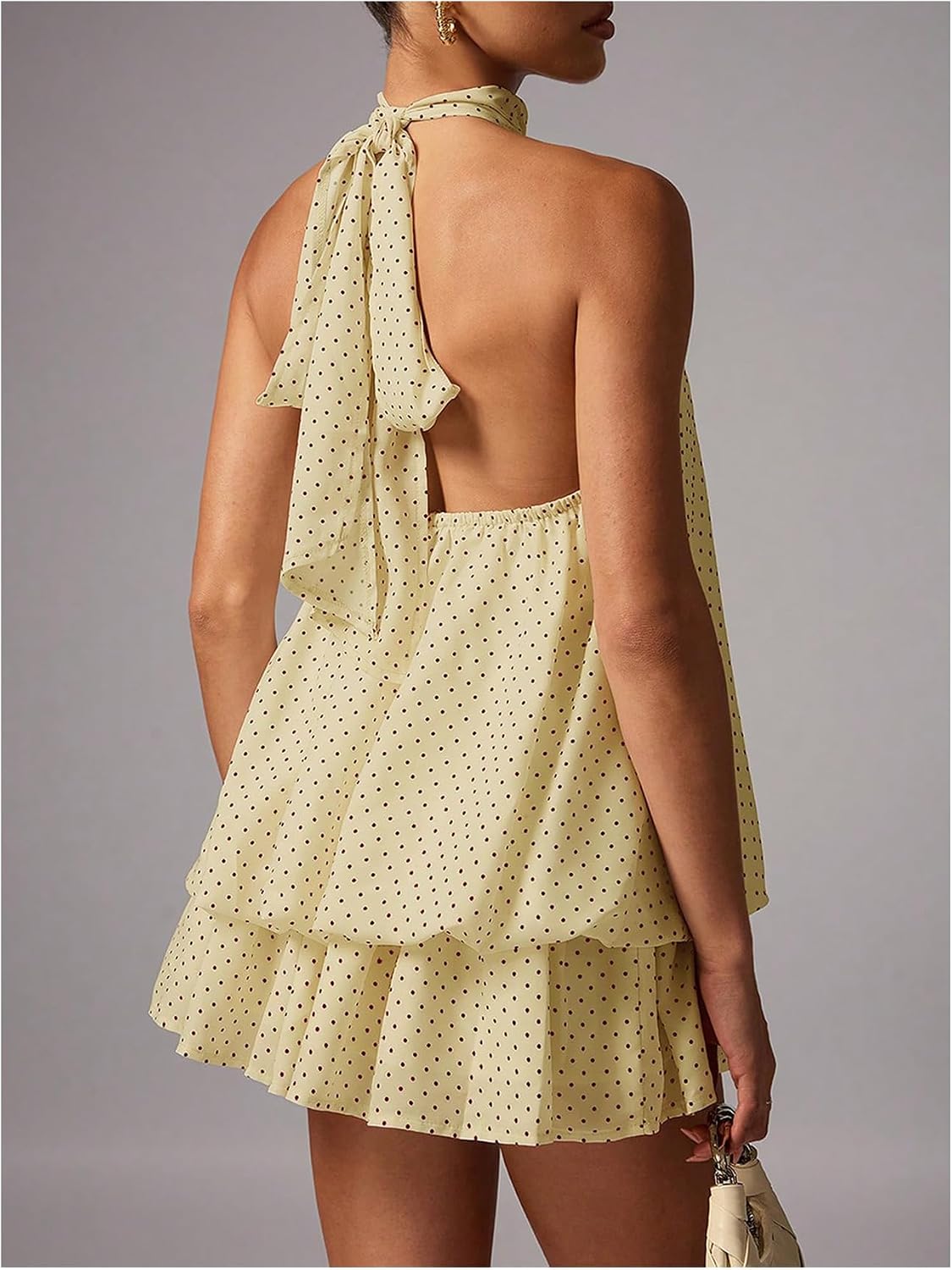 OYOANGLE Women Summer Polka Dots Halter Y2k Cute Ruffle Wedding Party Dress