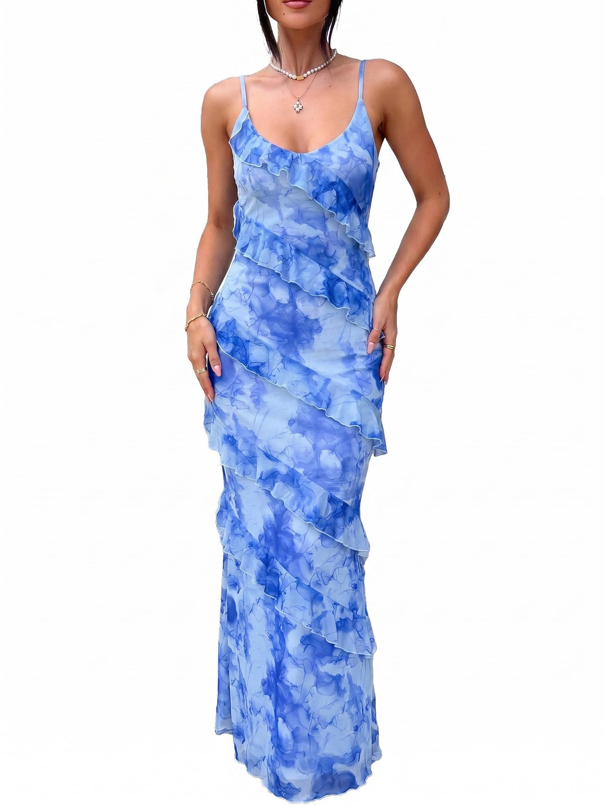HOCILLE Women's Sexy V Neck Mesh Bodycon Wedding Guest Cocktail Maxi Dress