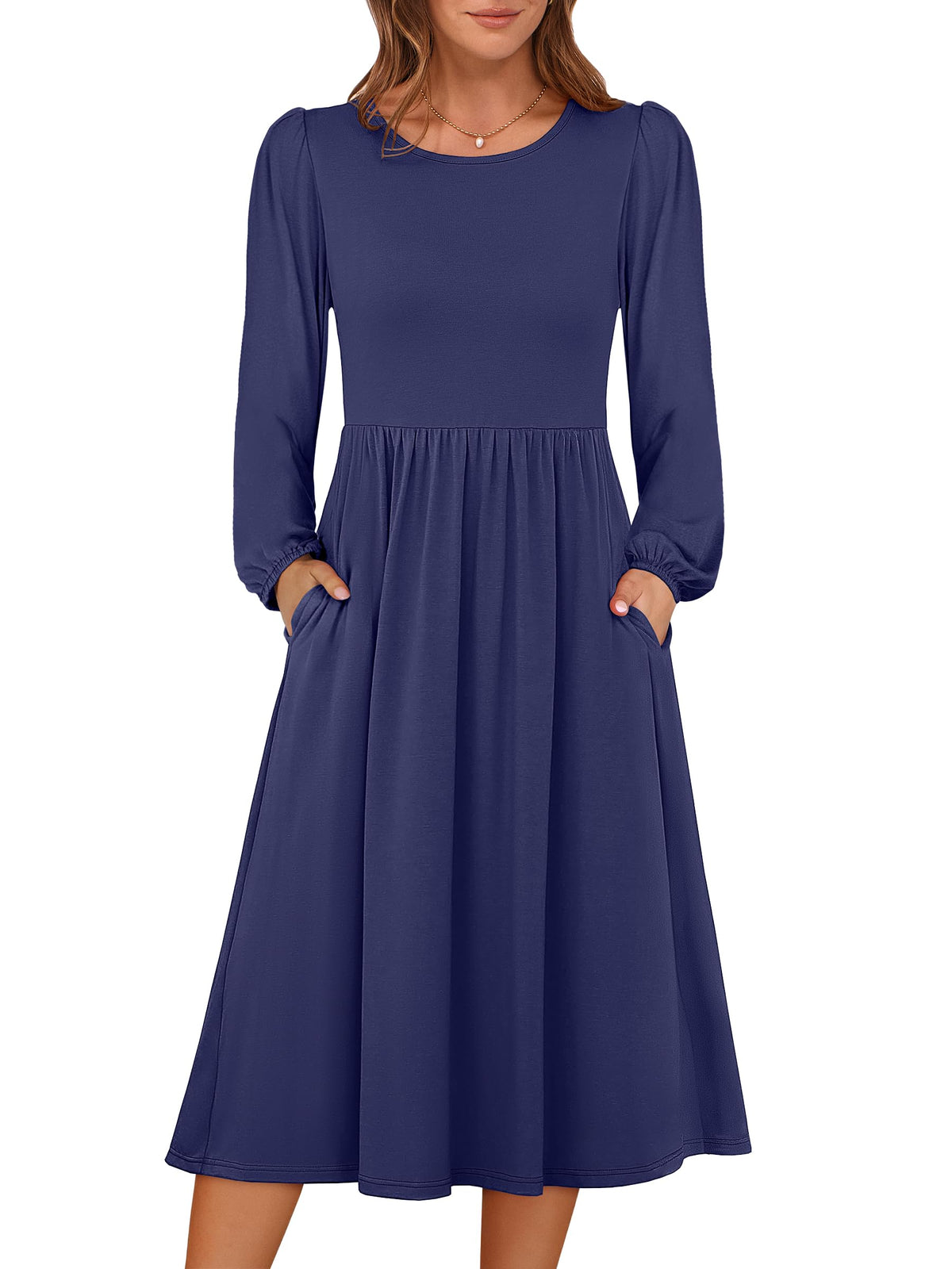 ANRABESS Women Long Sleeve Casual Fall Midi Dress Lightweight with Pockets