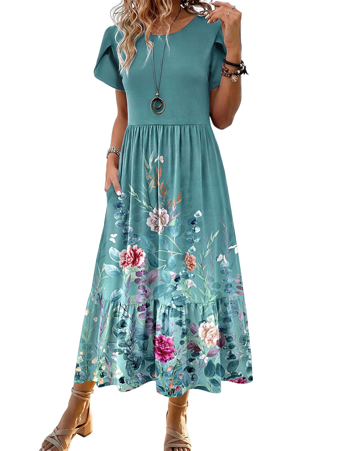 HOTOUCH Summer Dresses for Women 2026 Casual Midi Boho T Shirt Dress Ladies Sundress Aline Long Beach Vacation Clothes