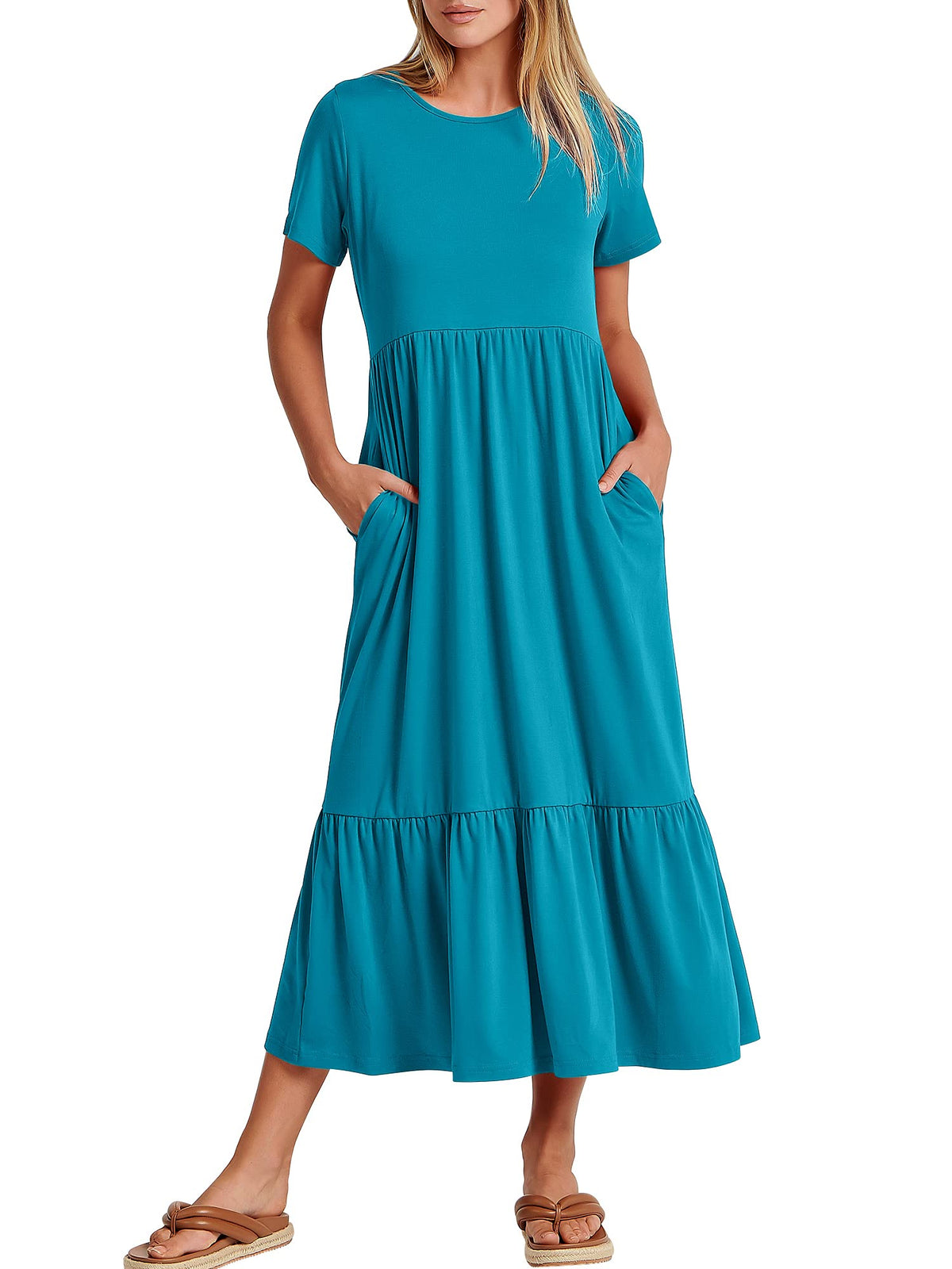 ANRABESS Womens 2026 Summer Casual Short Sleeve Maxi Dress with Pockets