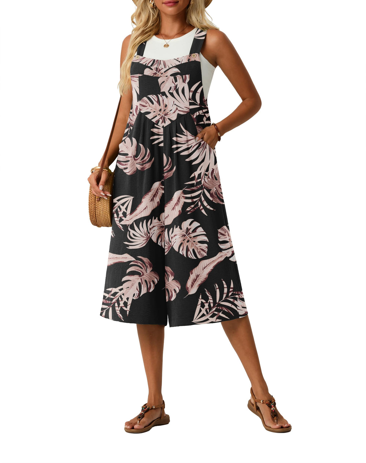 Lepunuo Womens Summer Capri Wide Leg Pants Rompers Boho Loose Fit