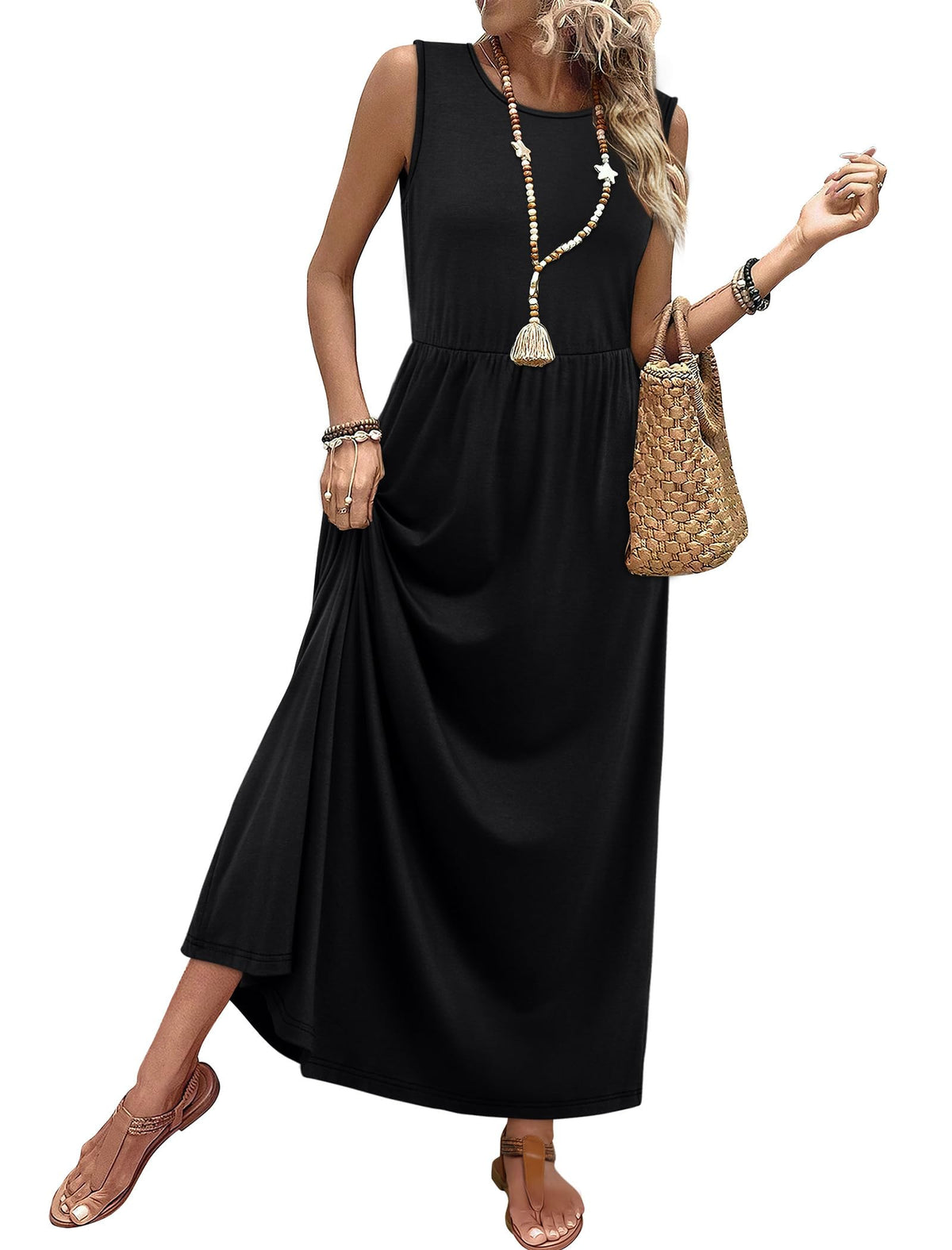 WIHOLL Summer Dresses for Women 2026 Maxi Dresses Long Flowy A Line Sleeveless Sundresses with Pockets