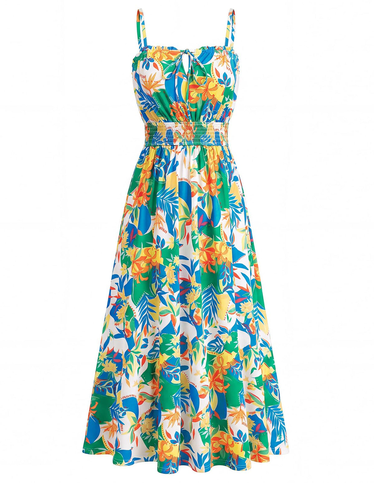 GRACE KARIN 2026 Women's Hawaiian Midi Sundress Summer Vacation Spaghetti Floral Clothes Boho Casual Dresses with Pockets