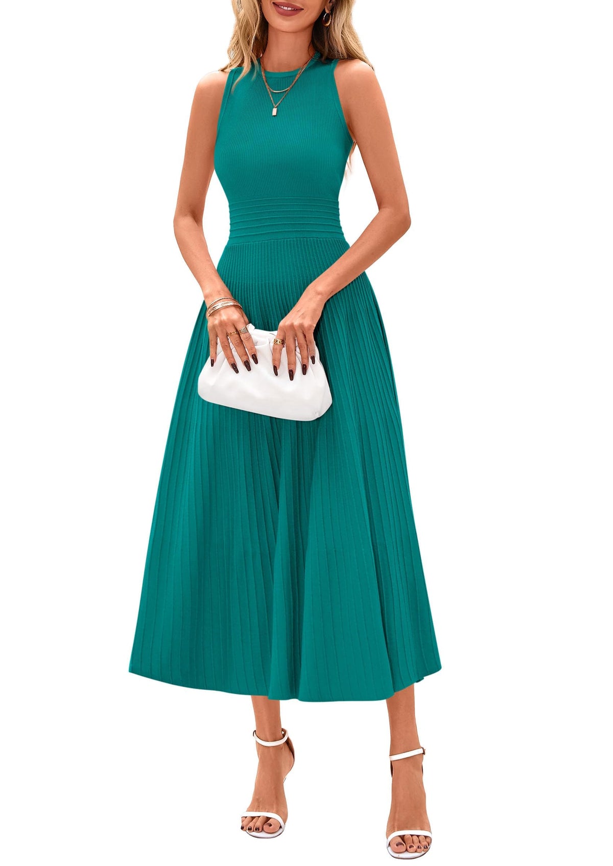 PRETTYGARDEN Women's Summer Pleated Midi Work Dress