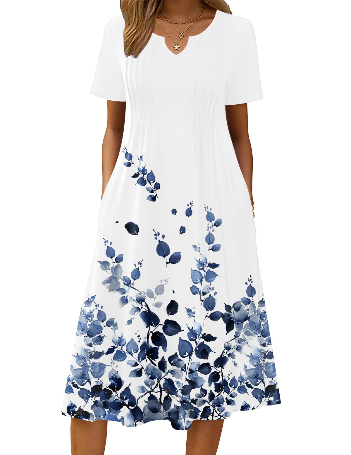 Zeagoo Summer Dresses for Women 2026 Casual Short Sleeve Aline Midi Dress with Pocket Flowy Pleated Tshirt Beach Sundress