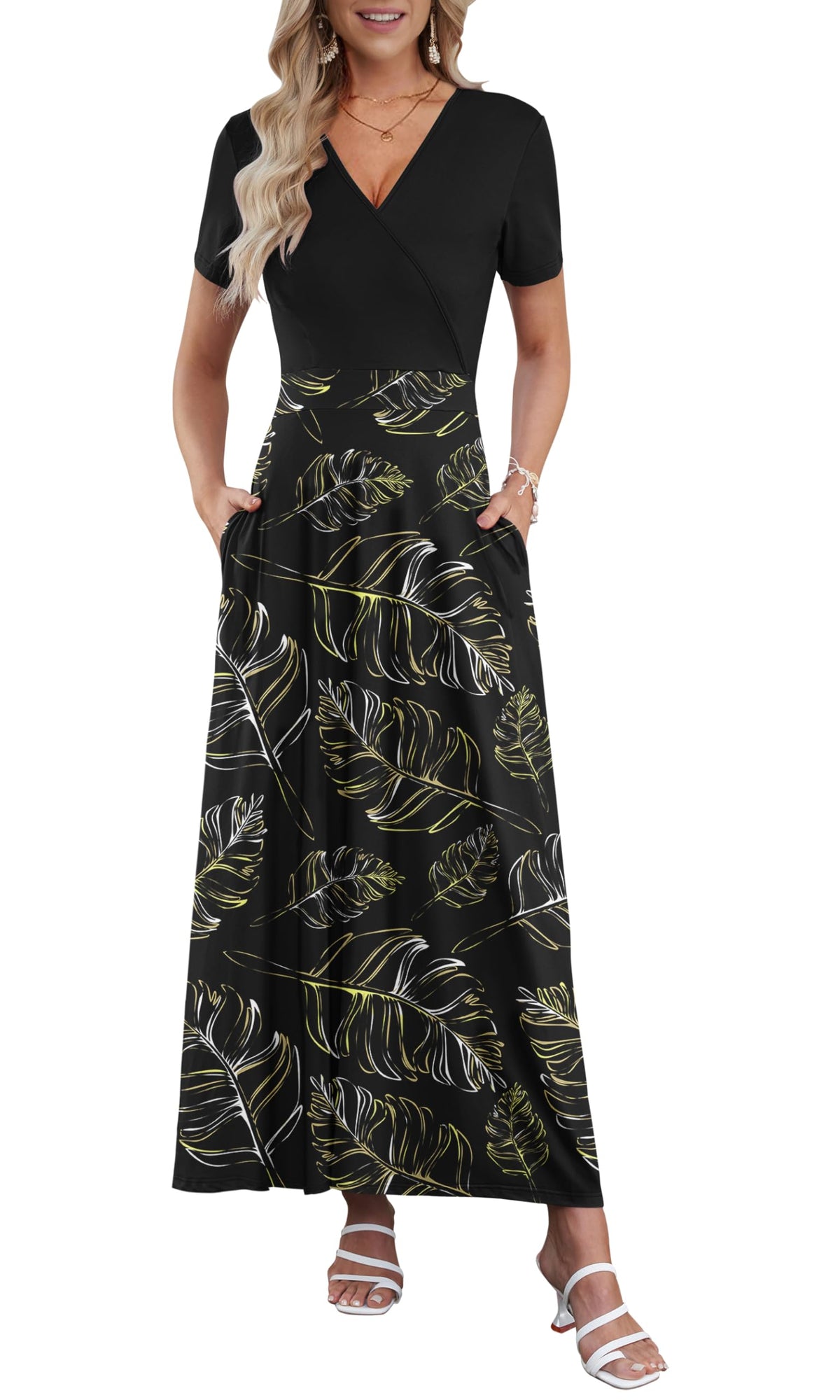 AUSELILY Maxi Dresses for Women Ankle Length Floral Beach Long Flowy Dress