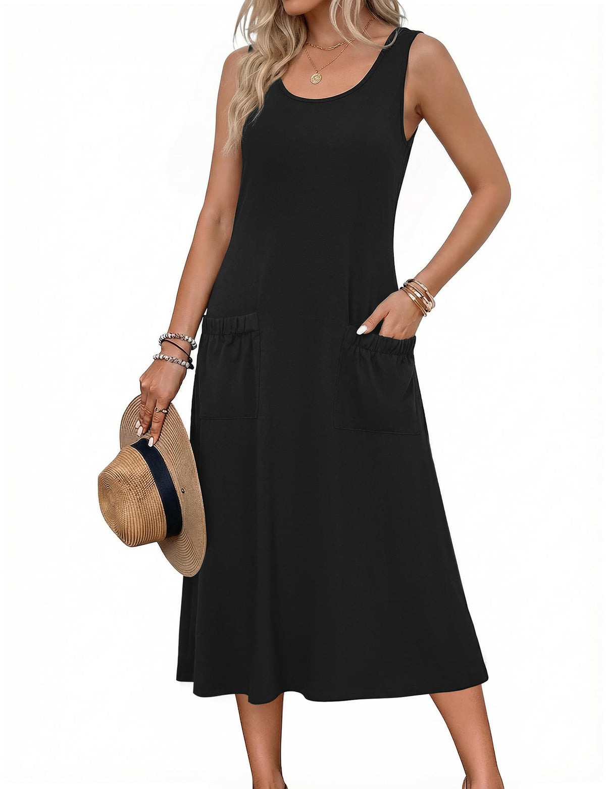 Zeagoo Womens Summer Midi Dresses 2026 Casual Sleeveless Tank Sundresses A Line Crewneck Beach Vacation Dress with Pockets