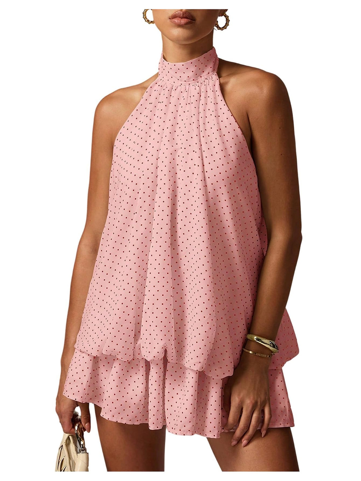OYOANGLE Women Summer Polka Dots Halter Y2k Cute Ruffle Wedding Party Dress