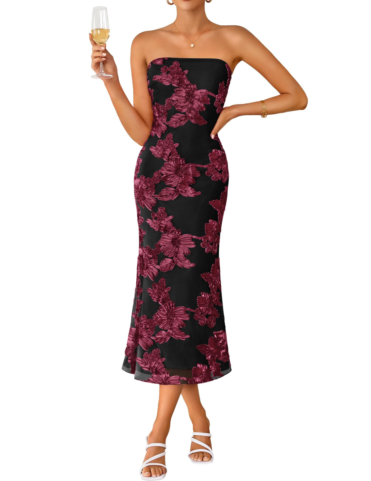 ZESICA 2026 Summer Strapless Floral Cocktail Wedding Guest Dress for Women