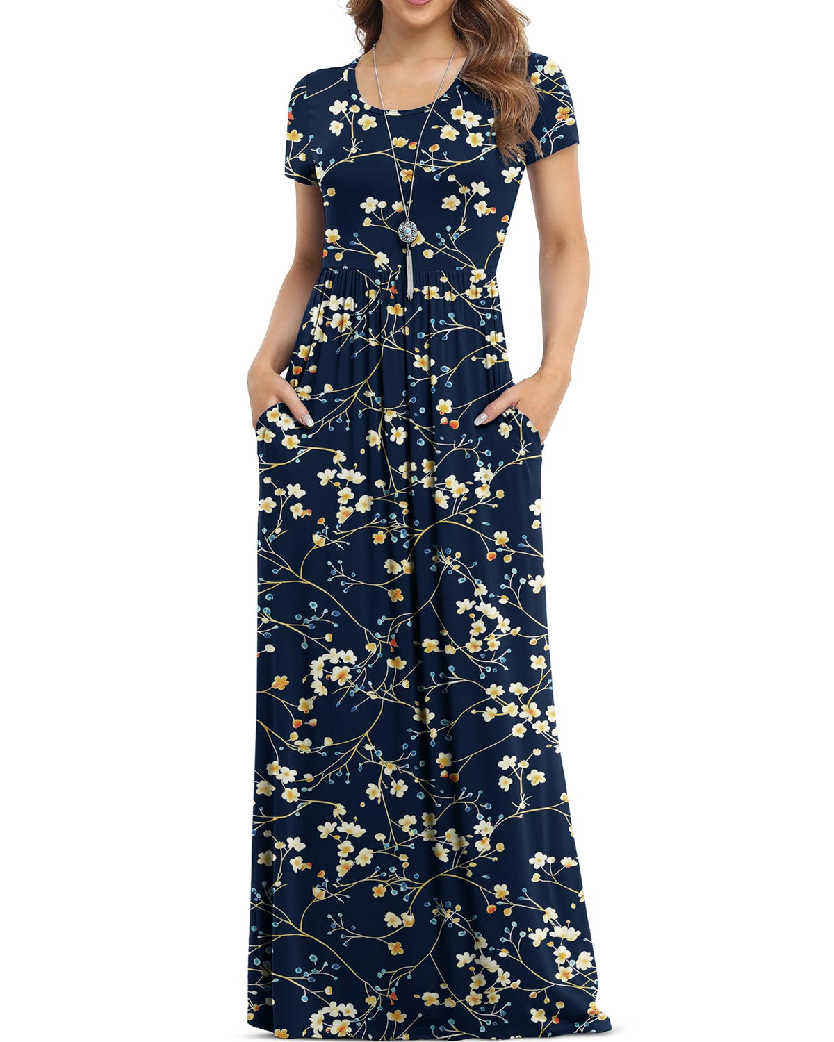 VIISHOW Women's Short Sleeve Loose Plain Maxi Dresses Casual Long Dresses with Pockets
