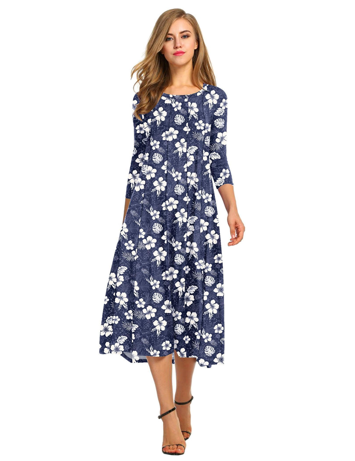 HOTOUCH Women's 3/4 Sleeve A-line and Flare Midi Long Dress