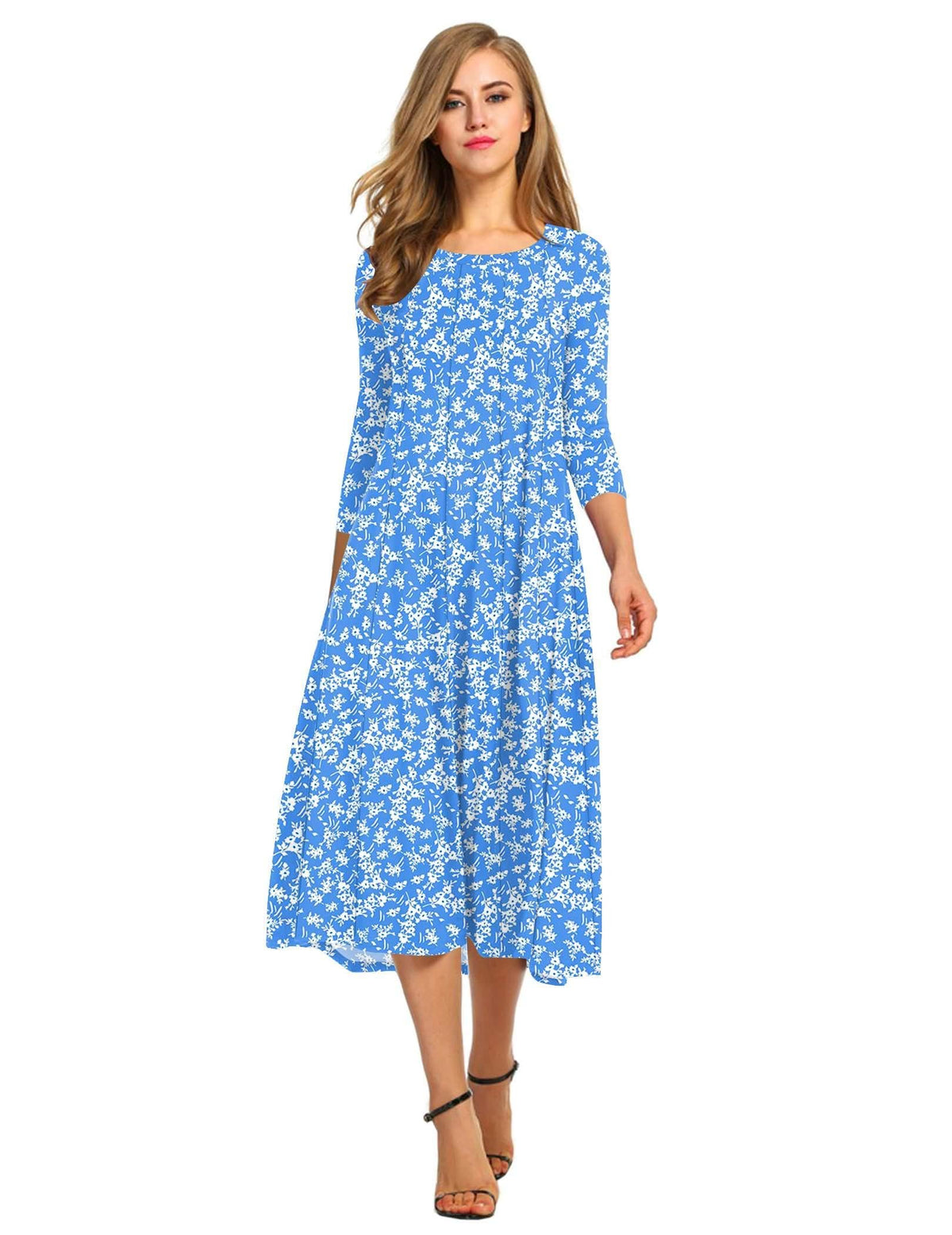 HOTOUCH Women's 3/4 Sleeve A-line and Flare Midi Long Dress