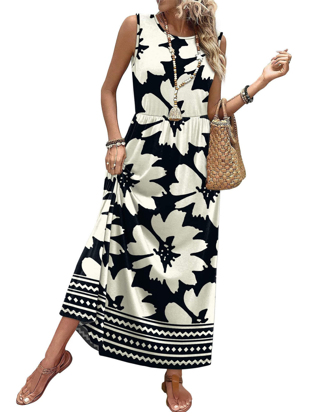 WIHOLL Summer Dresses for Women 2026 Maxi Dresses Long Flowy A Line Sleeveless Sundresses with Pockets