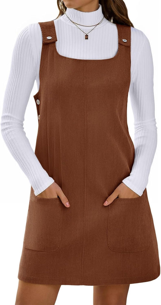 Yousify Womens Corduroy Overall Dress 2026 Fall Jumper Mini Dresses Rompers