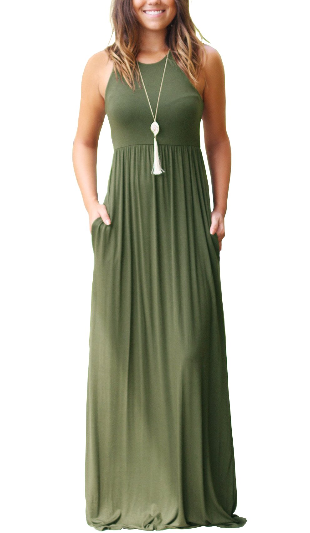 GRECERELLE Women's Summer Sleeveless Casual Long Tank Maxi Dress with Pockets (XS-3XL)
