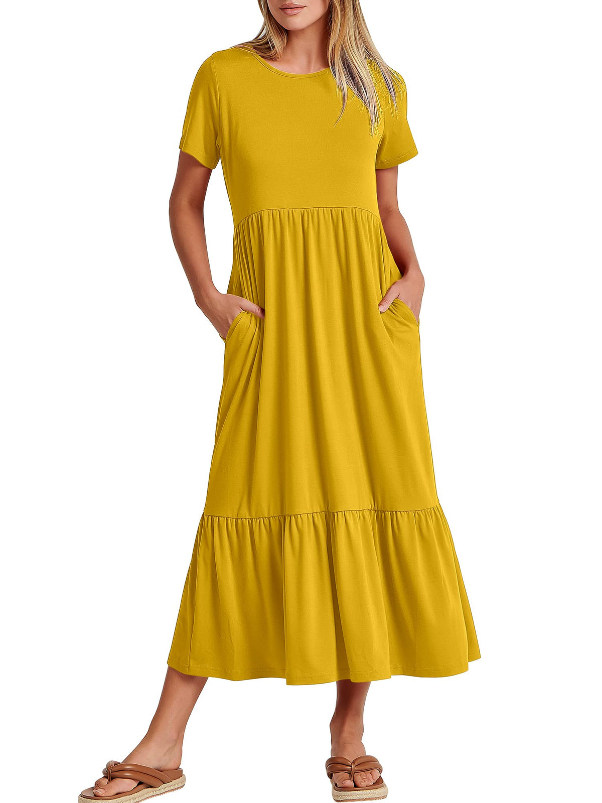 ANRABESS Womens 2026 Summer Casual Short Sleeve Maxi Dress with Pockets