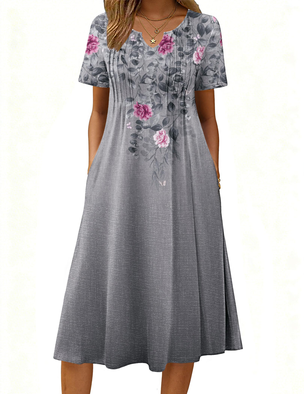 Zeagoo Summer Dresses for Women 2026 Casual Short Sleeve Aline Midi Dress with Pocket Flowy Pleated Tshirt Beach Sundress