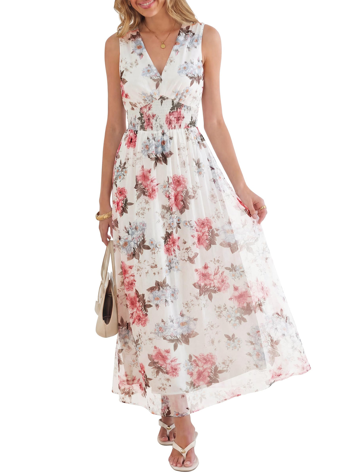 ANRABESS Women's Floral Tulle Wedding Guest Maxi Dress