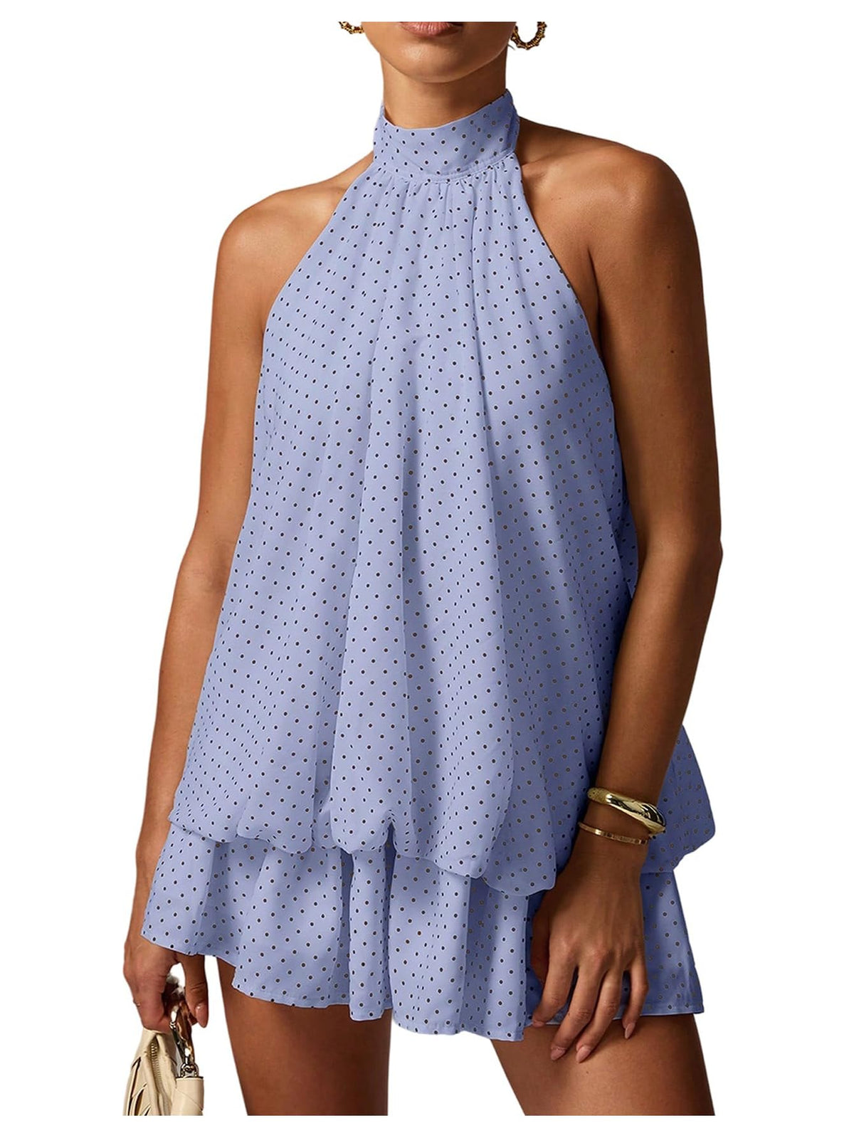 OYOANGLE Women Summer Polka Dots Halter Y2k Cute Ruffle Wedding Party Dress