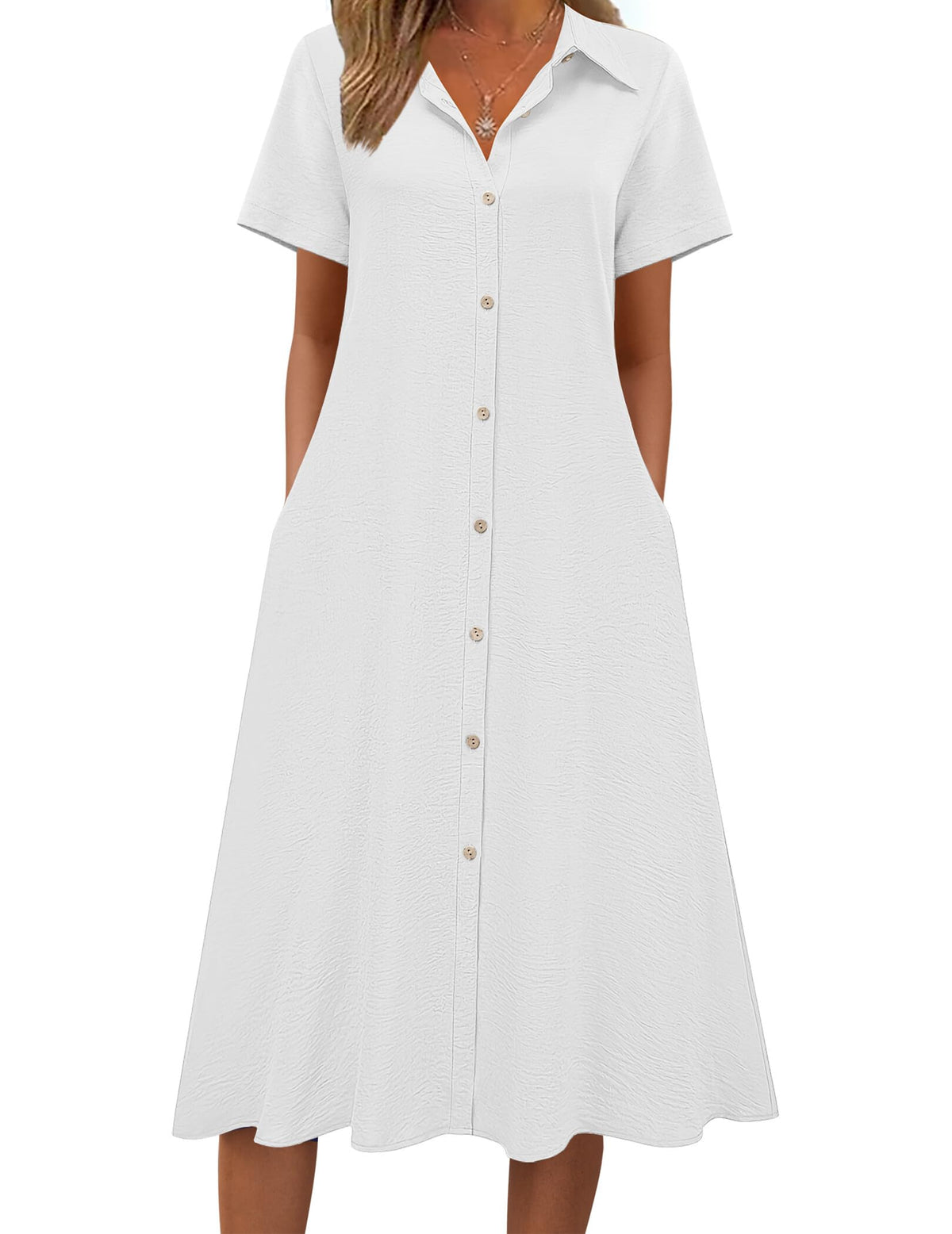 Zeagoo Summer Dresses for Women 2026 Button Down Shirt Dresses Aline Long Sundress Short Sleeve Beach Travel Cover Up