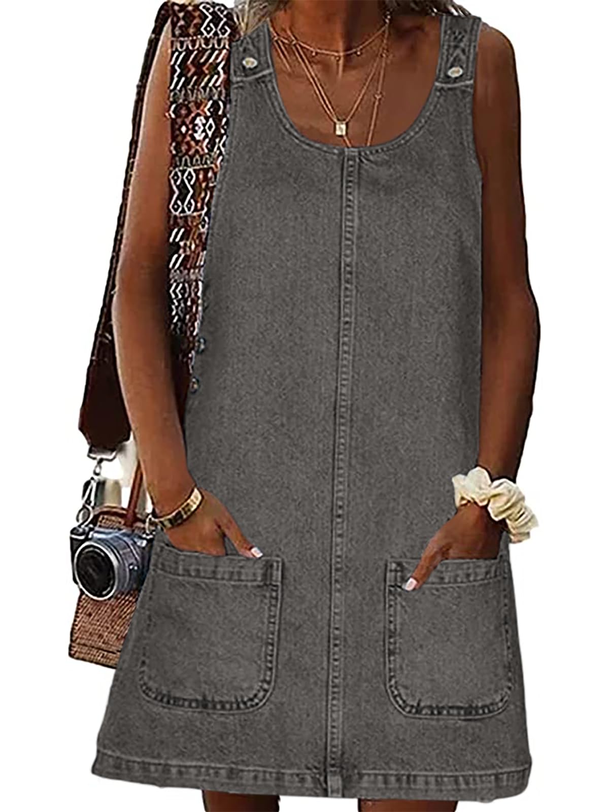 BZB Women's Sleeveless Casual Denim Dress Western Jean Overall Dress