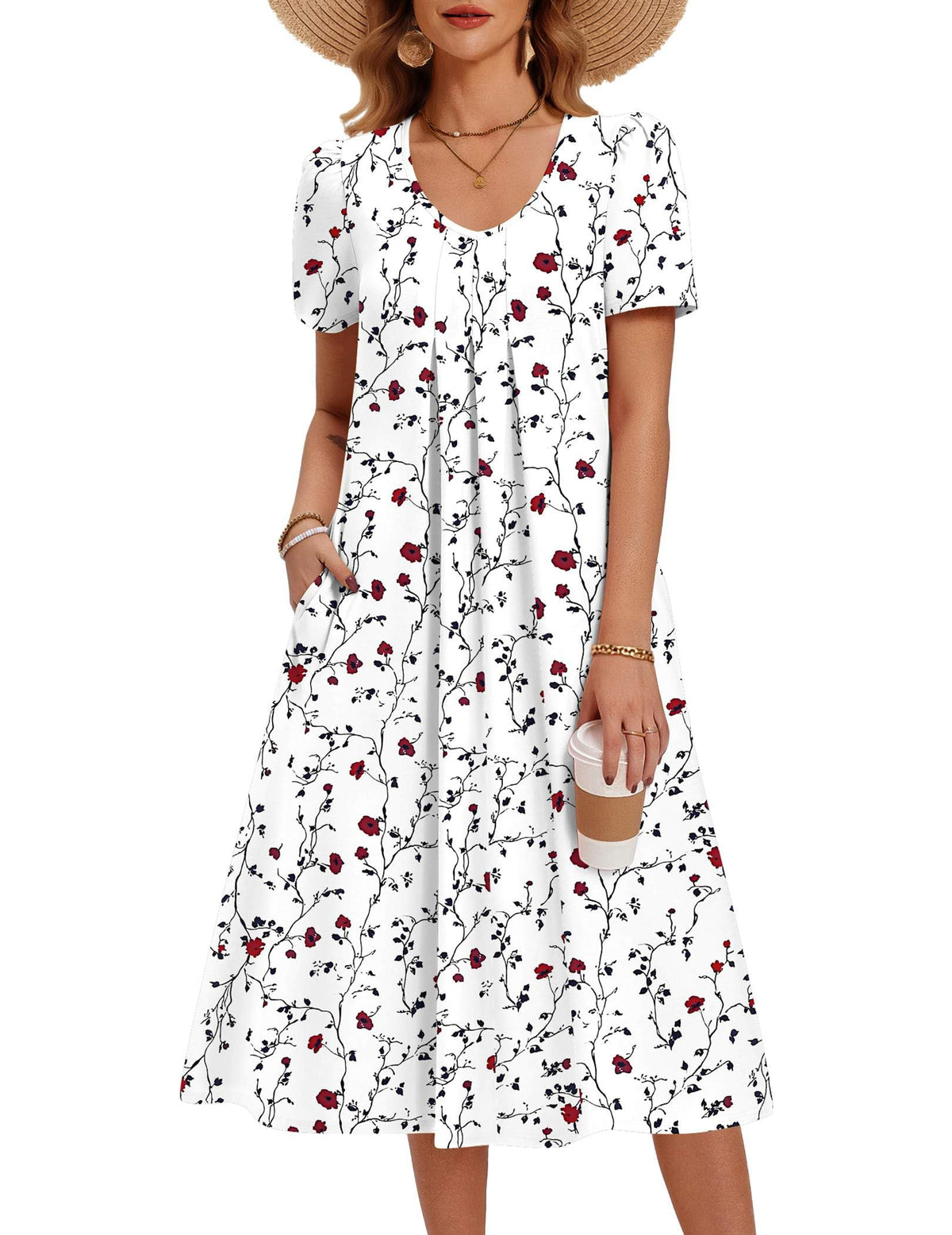 Zeagoo Summer Casual Dress for Womens Floral Midi Sundress with Pockets