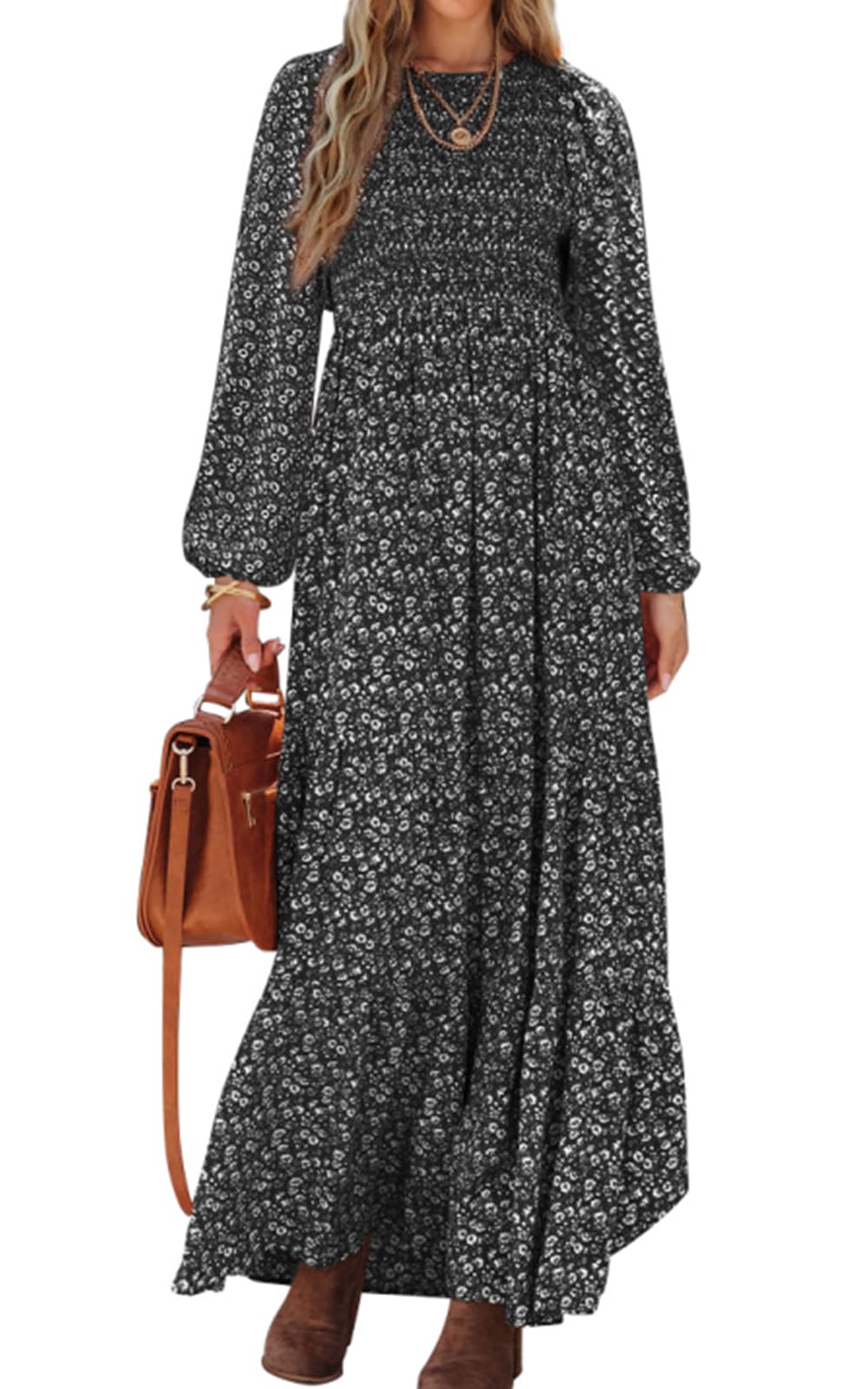 PRETTYGARDEN Long Sleeve Floral Maxi Fall Dresses for Women Trendy Outfits