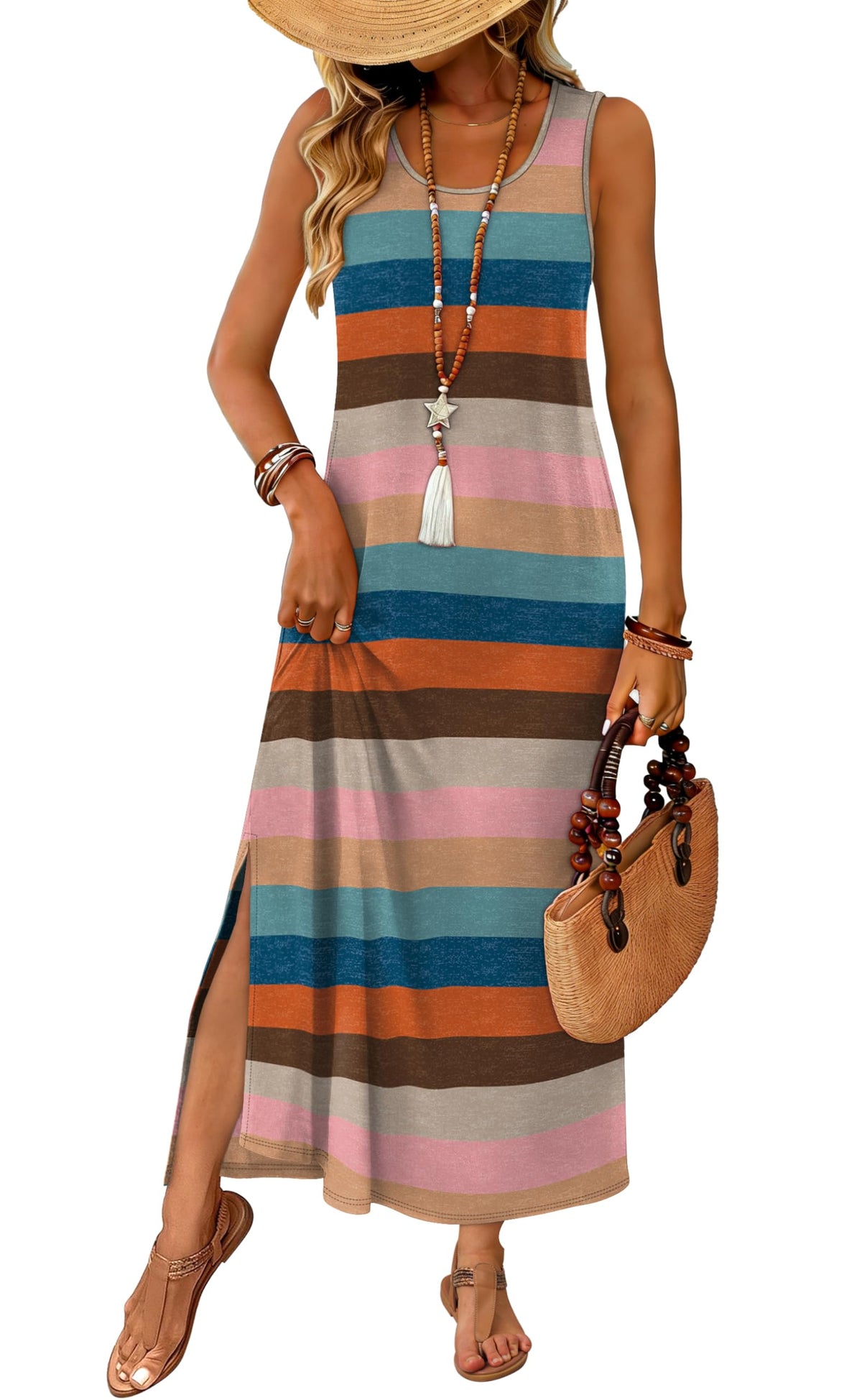 WIHOLL Maxi Dress Summer Dresses 2026 Beach Vacation Clothes Sleeveless Sundresses with Pockets Boho S-3XL