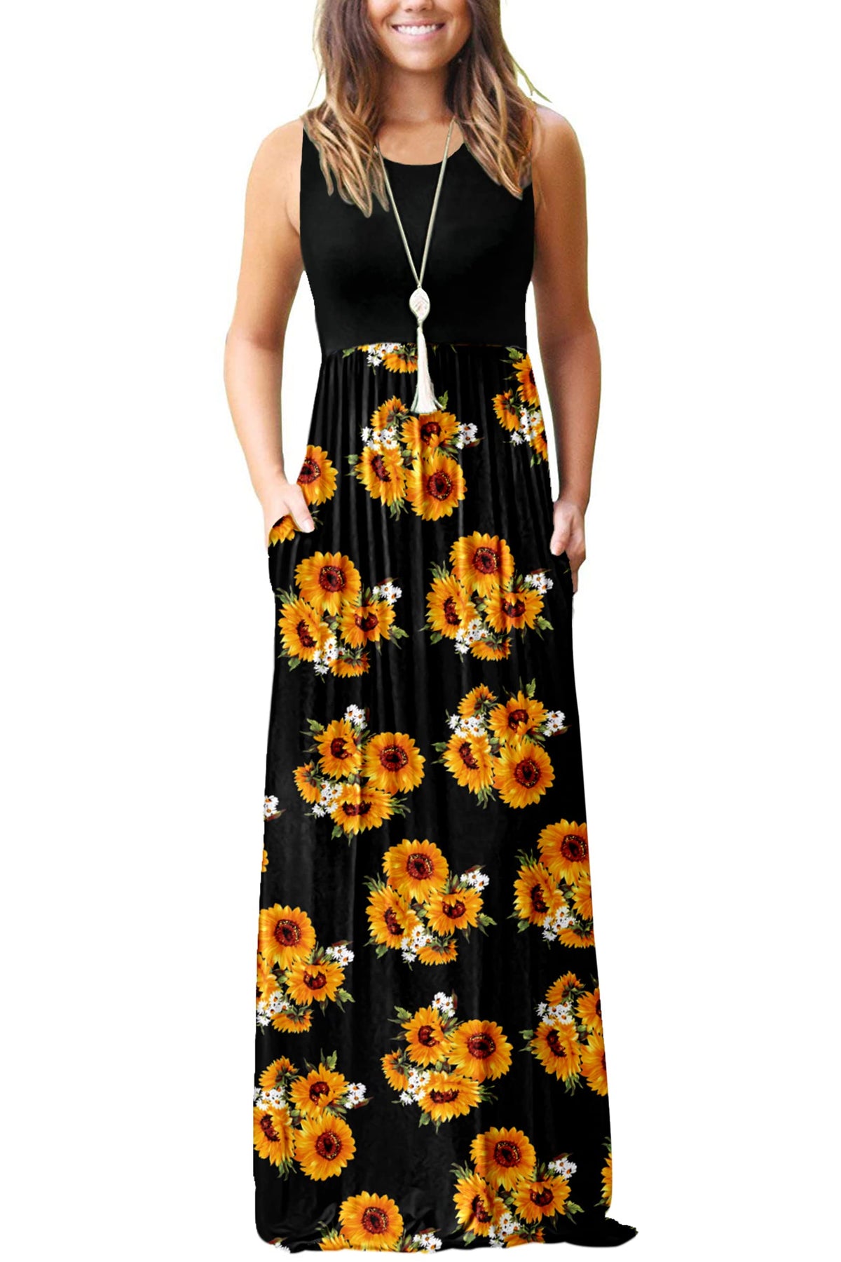 AUSELILY Women's Summer Sleeveless Loose Plain Casual Long Maxi Dresses