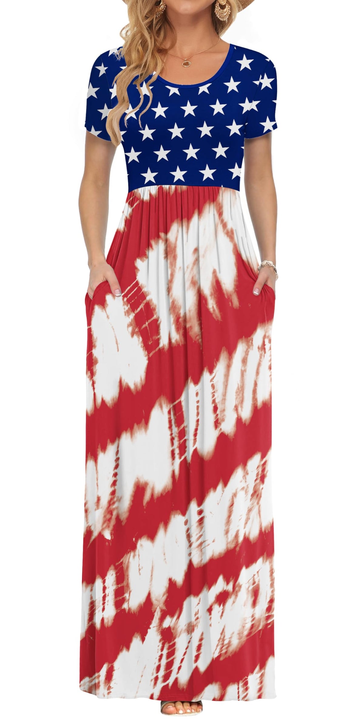 AUSELILY Women's Summer Short Sleeve Loose Plain Casual Long Maxi Dresses