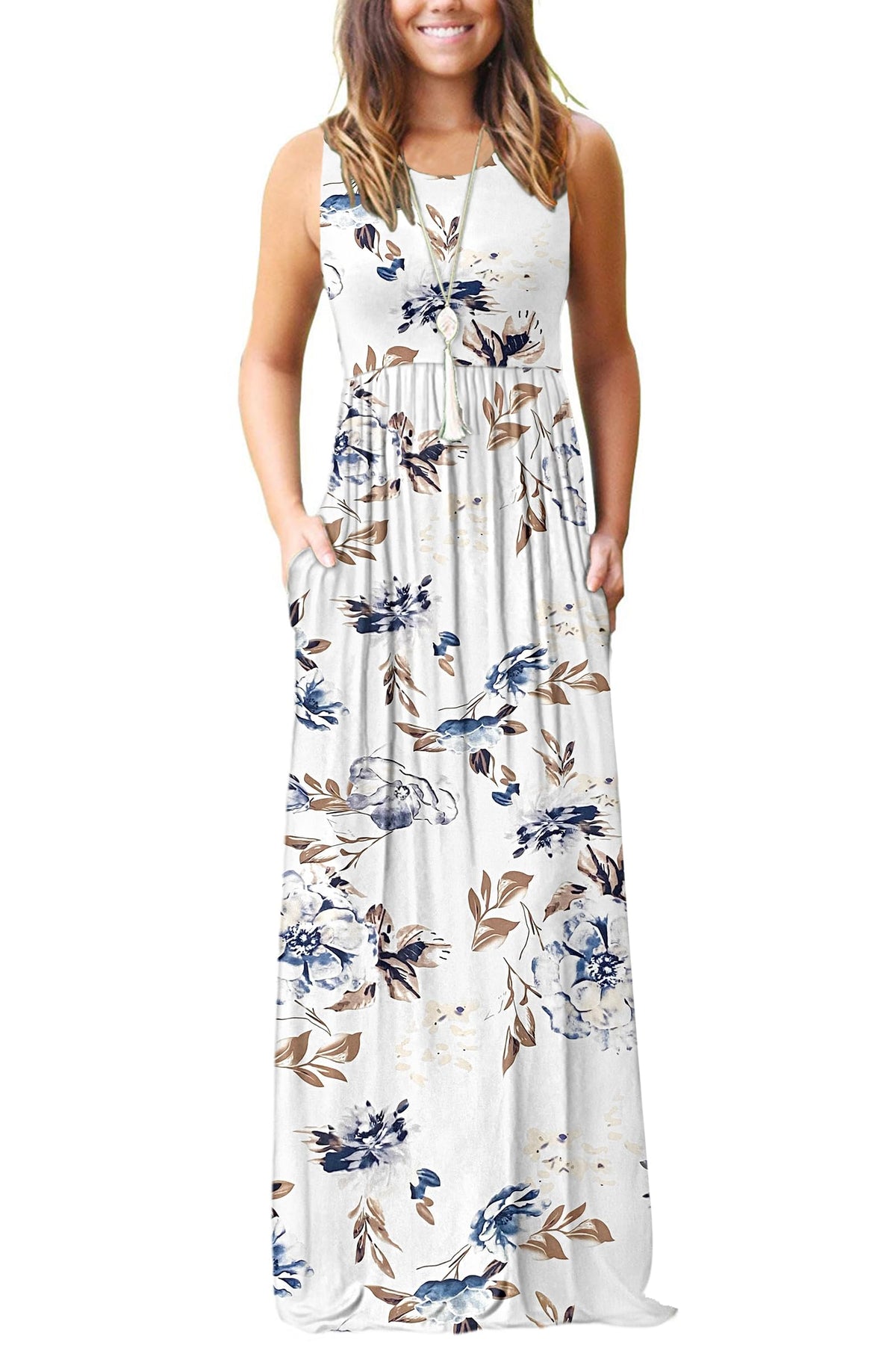AUSELILY Women's Summer Sleeveless Loose Plain Casual Long Maxi Dresses