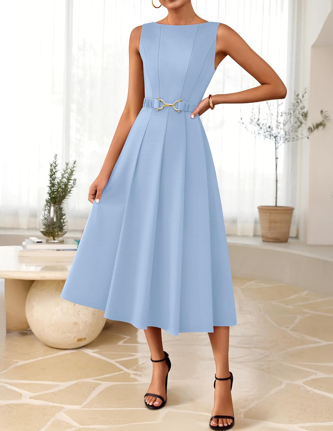 ZESICA Women's Summer Sleeveless 2026 Formal Cocktail Party Midi Dresses