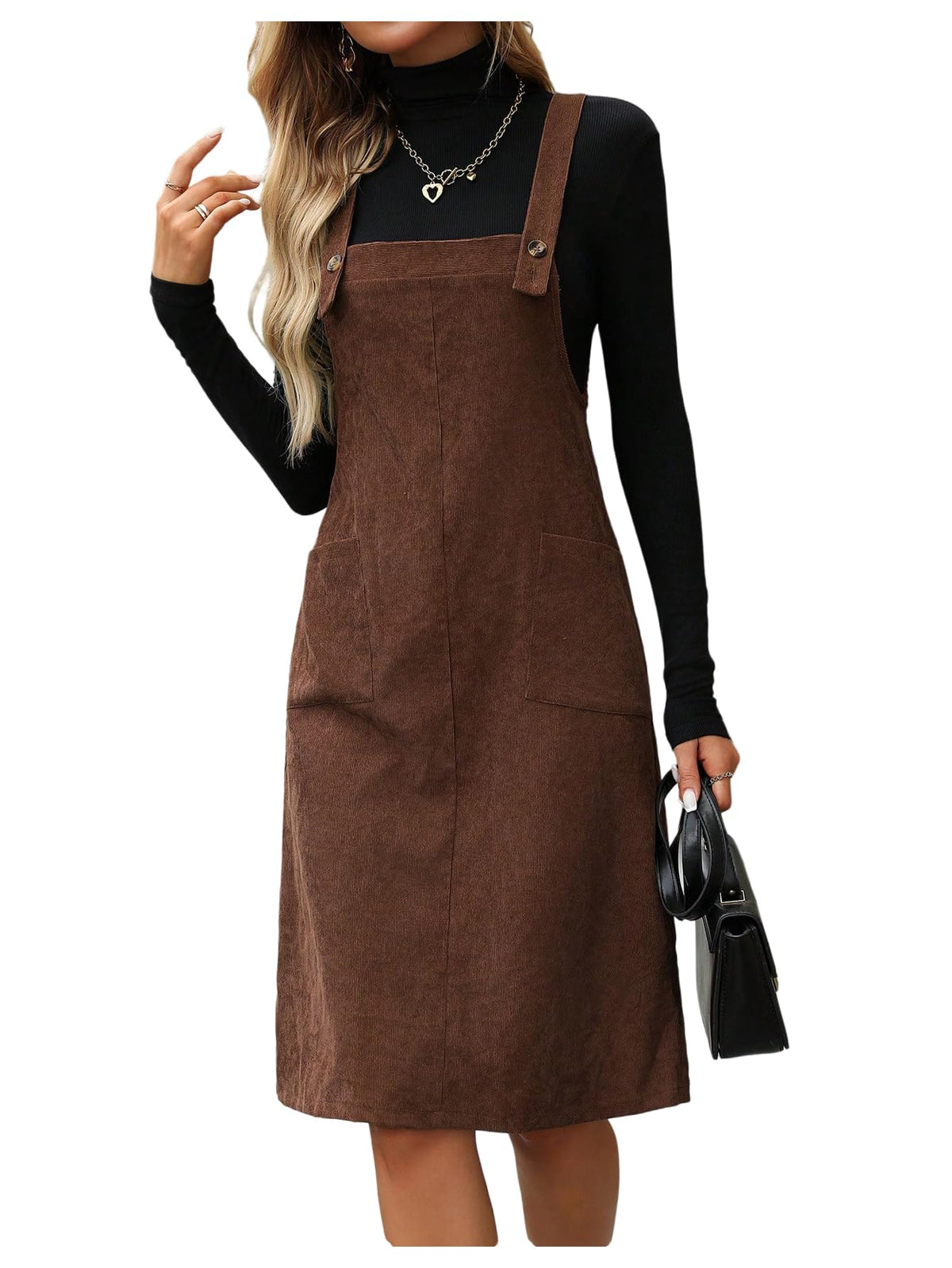SOLY HUX Women's Sleeveless Corduroy Overall Dress Knee Length Dresses
