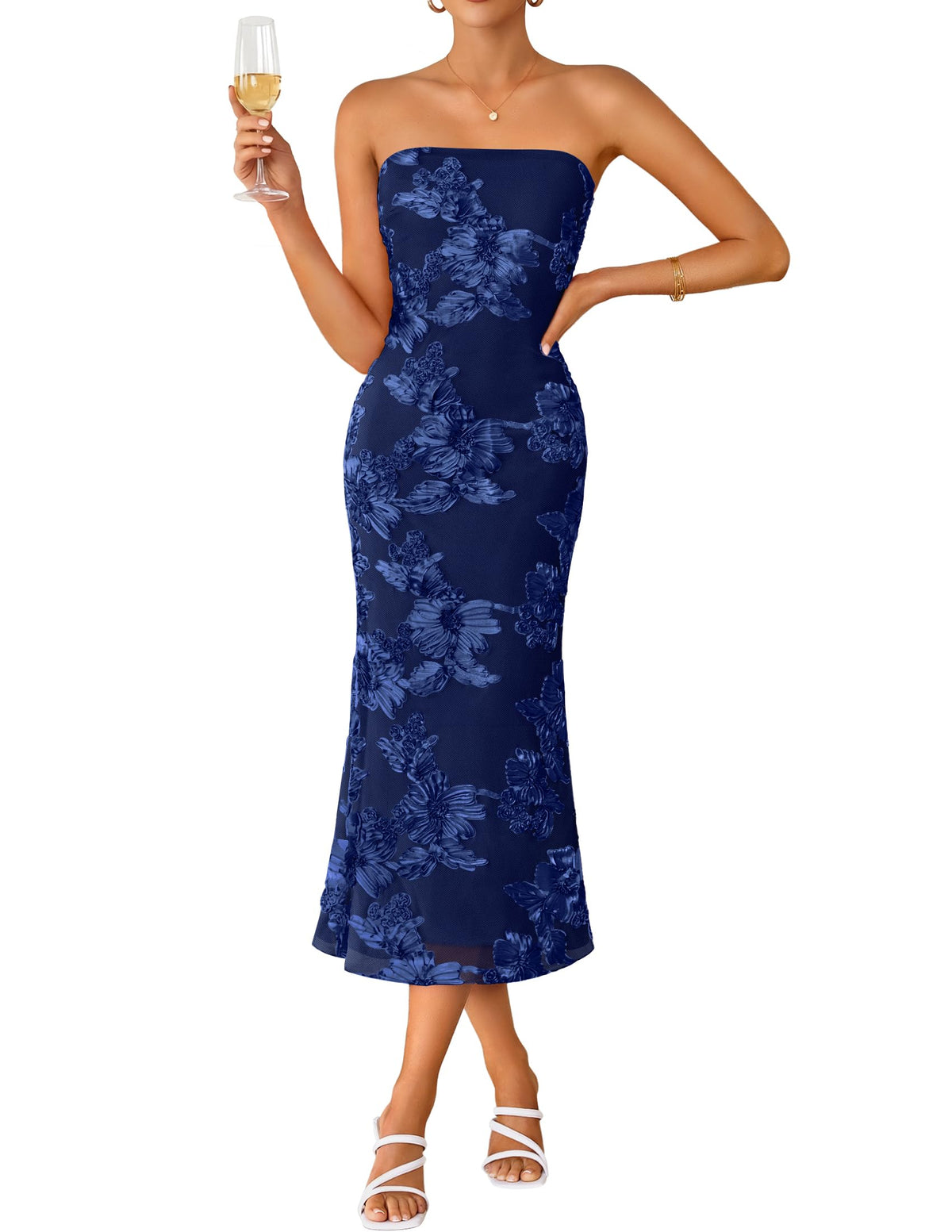 ZESICA 2026 Summer Strapless Floral Cocktail Wedding Guest Dress for Women