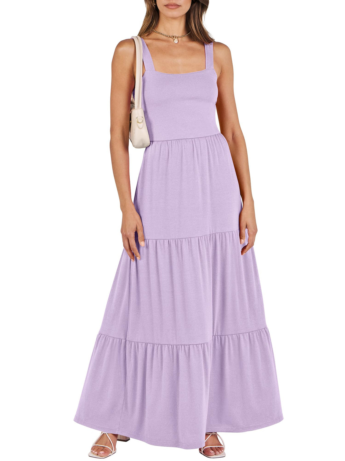 ANRABESS Women's Summer Flowy Maxi Dress Square Neck Sundress with Pockets
