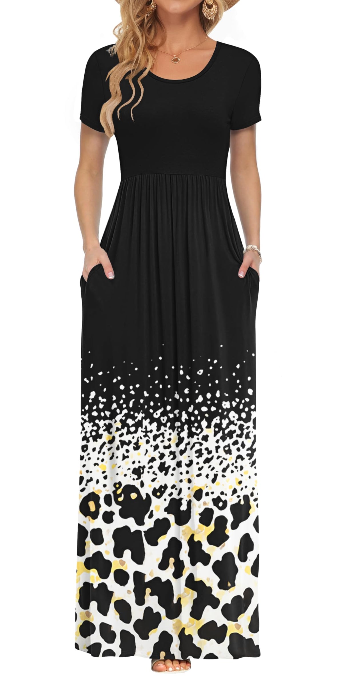 AUSELILY Women's Summer Short Sleeve Loose Plain Casual Long Maxi Dresses