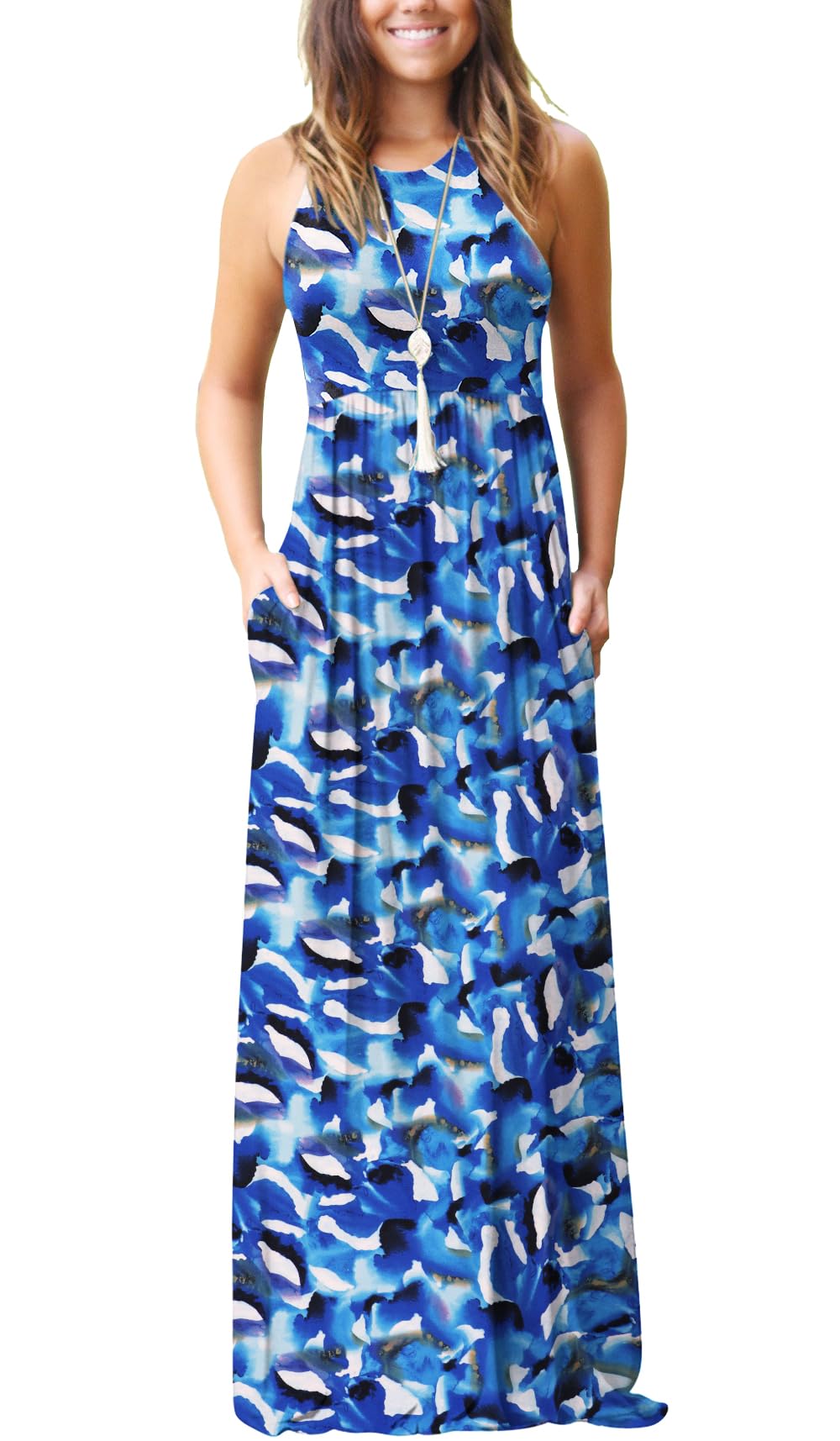 GRECERELLE Women's Summer Sleeveless Casual Long Tank Maxi Dress with Pockets (XS-3XL)