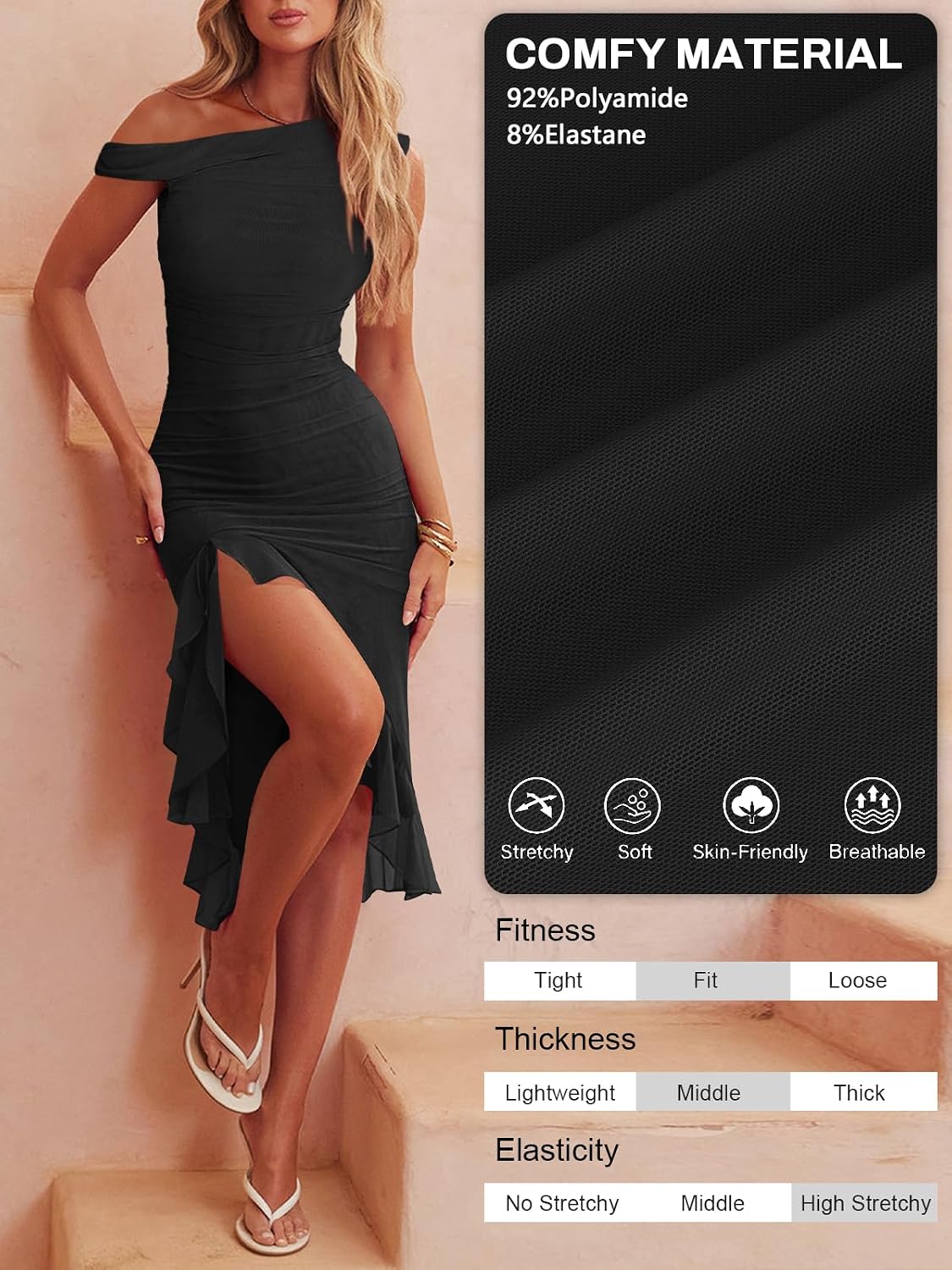 MIYIEONZ One Shoulder Dresses for Women Summer Wedding Guest Dress