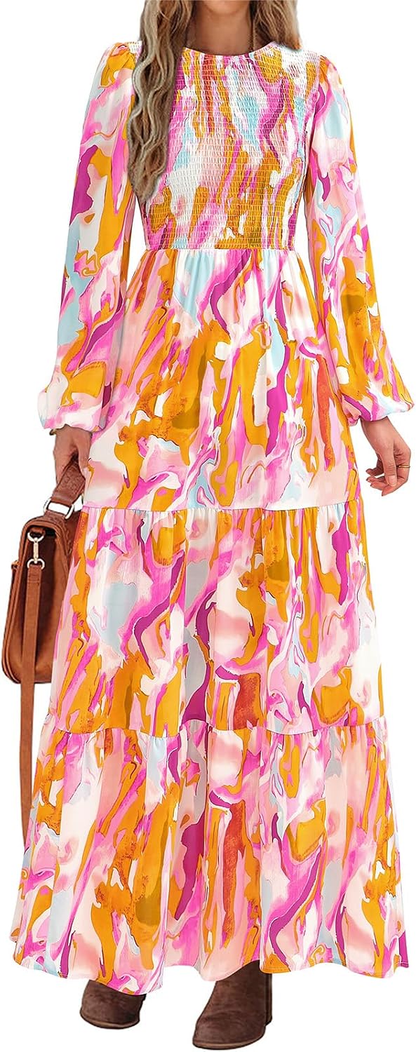 PRETTYGARDEN Long Sleeve Floral Maxi Fall Dresses for Women Trendy Outfits