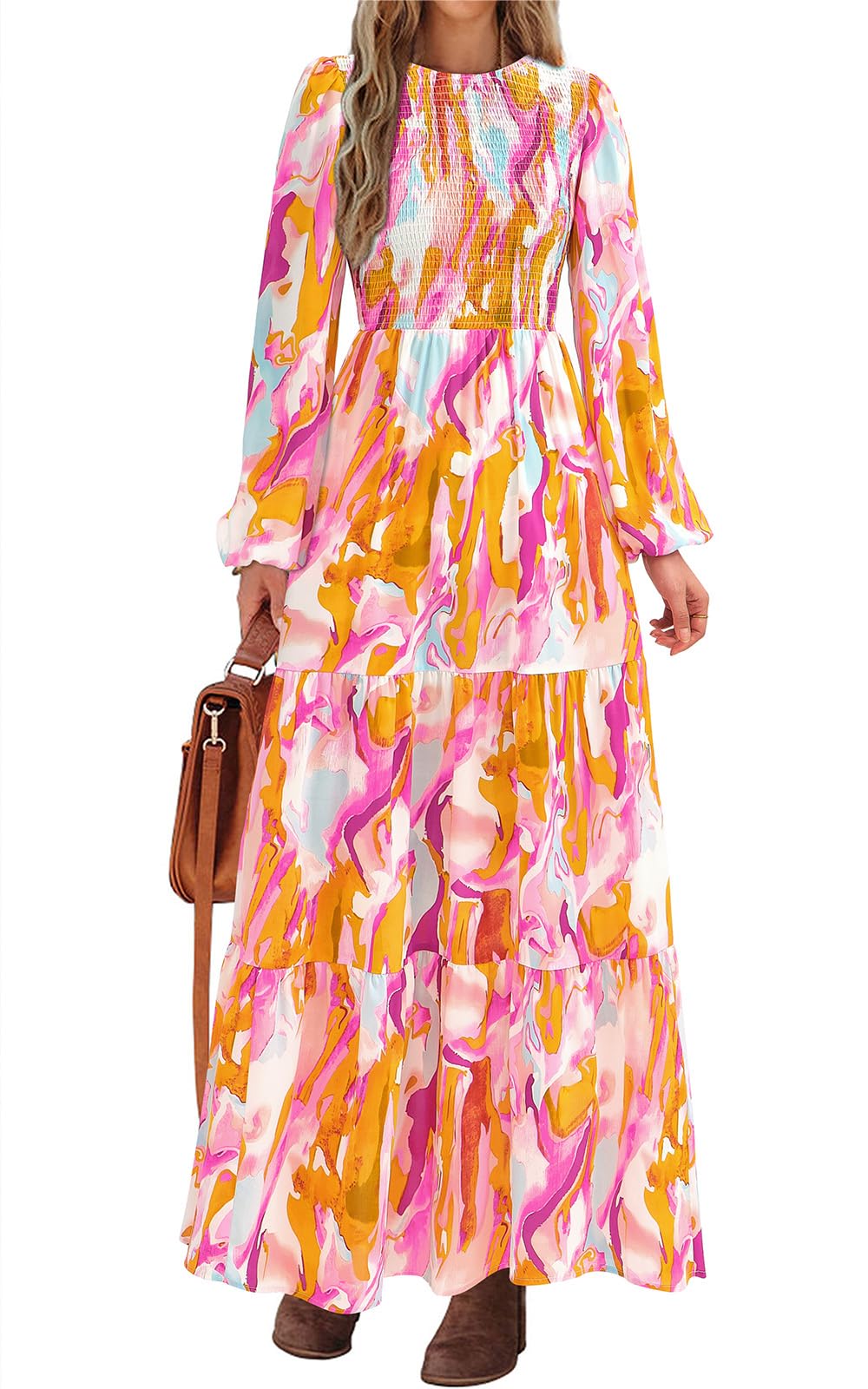 PRETTYGARDEN Long Sleeve Floral Maxi Fall Dresses for Women Trendy Outfits