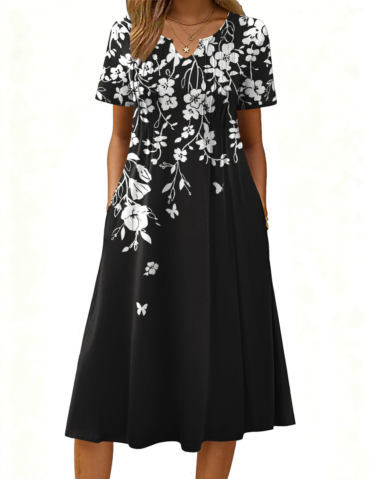 Zeagoo Summer Dresses for Women 2026 Casual Short Sleeve Aline Midi Dress with Pocket Flowy Pleated Tshirt Beach Sundress