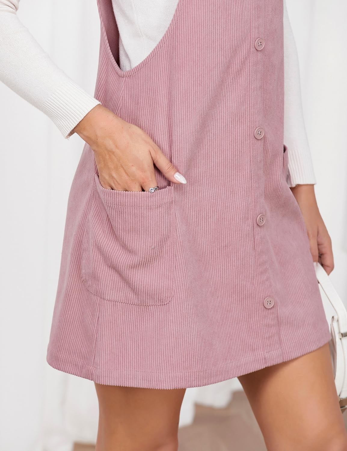 IDEALSANXUN Womens Button Down Corduroy Overall Dress with Pockets
